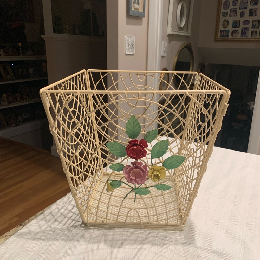 Vintage French Country Metal with Flowers
Wastebasket or Storage Bin
